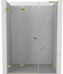 Mexen Lunar-F, L skladacie ľavé sprchové dvere 150 cm, číre sklo, zlatý profil, 836SL-150-050-50-00-L