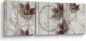 Obraz - Dekoratívne kvety (s hodinami) (90x30 cm)