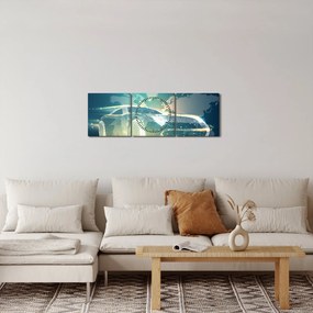 Obraz auta z geometrických tvarov (s hodinami) (90x30 cm)