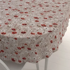 Biante Bavlnený oválny obrus Sandra SA-631 Červeno-biele vlčie maky na sivobéžovom 100x140 cm