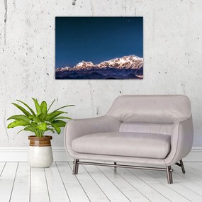 Sklenený obraz hôr a nočnej oblohy (70x50 cm)