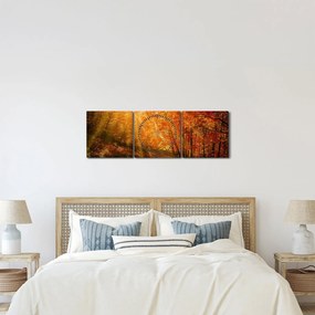 Obraz jesenného lesa (s hodinami) (90x30 cm)
