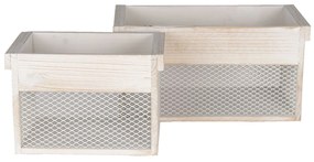 Drevený úložný box s bielou patinou (2 ks) - 18 * 18 * 12/15 * 15 * 11 cm