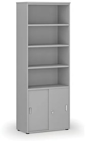 Kombinovaná kancelárska skriňa PRIMO GRAY, zasúvacie dvere na 2 poschodia, 2128 x 800 x 420 mm, sivá