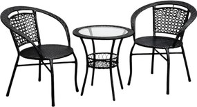 Set ratanového nábytku - LISABON - stolík + 2 kreslá - čierna