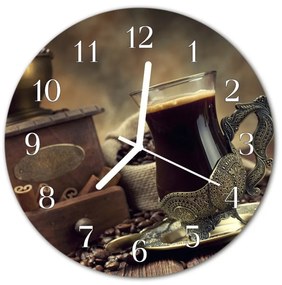Nástenné sklenené hodiny Káva fi 30 cm
