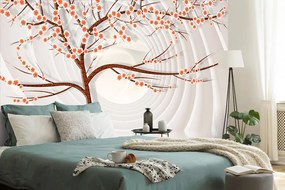 Samolepiaca tapeta strom s oranžovými kvetmi na abstraktnom pozadí