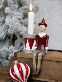 Červeno-biely antik drevený svietnik s glitrami - 6*7cm