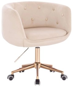 LuxuryForm DESIGN Kreslo MONTANA VELUR na zlatej podstave s kolieskami - krémové