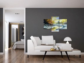 Obraz zimnej rieky, olejomaľba (90x60 cm)