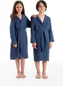 Tmavomodrý mušelínový detský župan veľkosť 5-6 rokov Muslin – Foutastic