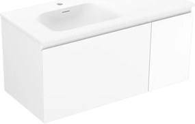 Mexen Orio, kúpeľňová skrinka 100 cm s umývadlom Vela vľavo, 1S, 1D, biela matná, 91A13-10047-3-BBFF01-W23L01