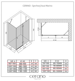 Cerano Marino, sprchovací kút 90(dvere) x 90(stena) x 190 cm, 6mm číre sklo, chrómový profil, CER-CER-422766
