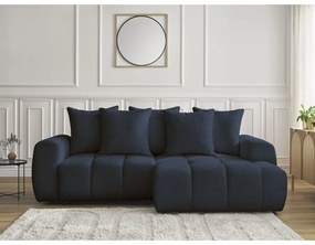 Modrá rozkladacia/s úložným priestorom rohová pohovka z textílie buklé (pravý roh/s leňoškou) Roxelane – Bobochic Paris