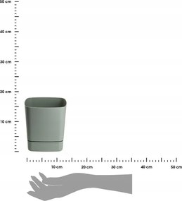 Plastový květináč s podmiskou Cubi 16x16 cm šedo-zelený