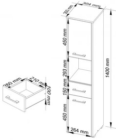 Kúpeľňová skrinka FIN 2D 1SZ 1W červená, lesk