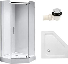 BPS-koupelny Päťuholníkový sprchový kút KZ91B 90x90 chróm/transparent + vanička SXL07B WH biela