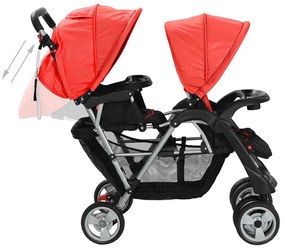 Súrodenecký kočík, oceľ, červeno čierny