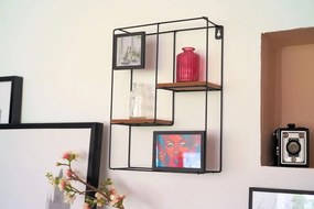 Nástenná polica s fotorámikmi KIVORA 40x30 cm, čierna