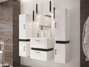 Kúpeľňový nábytok Torvaldi II, Sifón: so sifónom, Umývadlová batéria: nie, Farby: biela / biela + čierny mat