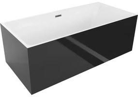 Mexen Nita, voľne stojaca vaňa 170 x 80 cm, biela-čierna, grafitový prepad, 52091708075-66