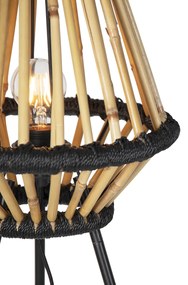 Orientálna trojnohá stojaca lampa bambusová s čiernou - Evalin
