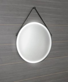 Sapho Sapho, ORBITER guľaté zrkadlo s LED osvetlením, kožený popruh, ø 60cm, čierna mat, ORL060