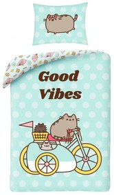 Halantex Bavlnené obliečky 140x200 + 70x90 cm - Pusheen na bicykli