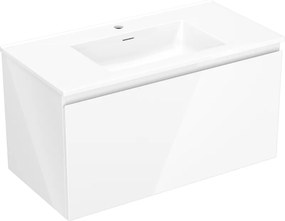Mexen Orio, kúpeľňová skrinka 90 cm s umývadlom Otis, 1 zásuvka, biela lesklá, 91A10-09047-1-BF00-W18M00