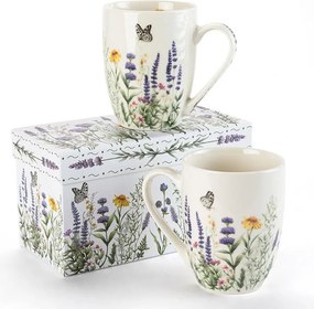 Sada porcelánových hrnčekov LEVANDUĽA A MOTÝLI v darčekovej krabičke 350 ml 2 ks