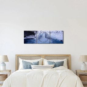 Obraz vodopádu v zime (s hodinami) (90x30 cm)