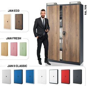 Kancelárska kovová skrinka na dokumenty JAN II, Eco Design: antracit/orech