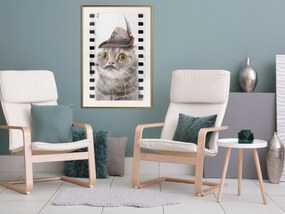 Artgeist Plagát - Cat In Hat [Poster] Veľkosť: 20x30, Verzia: Zlatý rám s passe-partout