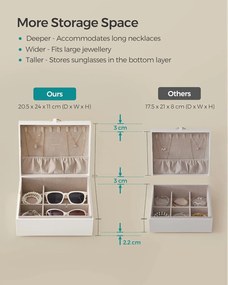 Šperkovnica 2-úrovňová, organizér na šperky s rukoväťou, biela