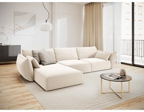 Béžová zamatová rohová pohovka (ľavý roh/s leňoškou) Vanda – Mazzini Sofas