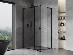 Mexen Mist L, päťuholníkový sprchový kút s krídlovými dverami, 100 x 80 cm, 8mm číre sklo, čierny profil, 8A8L-100-080-70-70-L