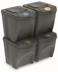 Sada 4 odpadkových košů Soorti na tříděný odpad 4 x 25 l šedá