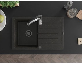 Mexen Bruno, 1-komorový granitový drez 795x495x200 mm a drezová batéria Aster, čierna-zlatá metalíza, 6513-75-73450-07-B