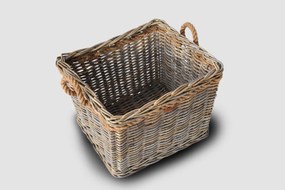 Veľký ratanový úložný kôš s lankovými držadlami, štvorcový - sivý Rozmery (cm): 60x53, v.46