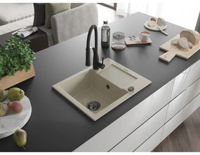 Mexen Enzo, 1-komorový granitový drez 576x465x174 mm a drezová batéria Aster, béžová, 6506-69-73450-70-B