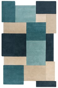 Flair Rugs, Ručne všívaný kusový koberec Abstract Collage Teal, 120x180, modrá, viacfarebná, kancelária