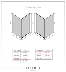 CERANO - Sprchovací kút Porte Ľ/P - 8 mm - čierna matná, grafitové sklo - 80x90 cm - krídlový, CER-CER-8050BD7491