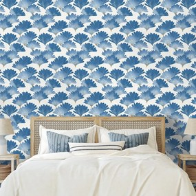 Tapeta modré akvarelové listy