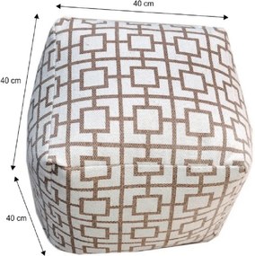 Taburet, bavlna, biela/sivohnedá taupe/vzor kocka, NOVEL