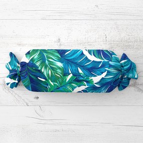 Biante Vankúš valec bonbon Sandra SA-606 Modro-zelené tropické listy na bielom 15x40 cm