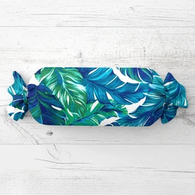 Biante Vankúš valec bonbon Sandra SA-606 Modro-zelené tropické listy na bielom 15x60 cm