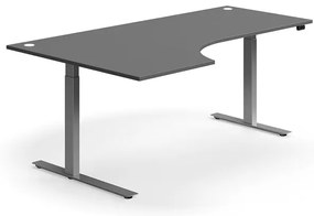 Výškovo nastaviteľný stôl FLEXUS, rohový, 2000x1200 mm, strieborný rám, šedá