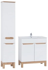 Kúpeľňová zostava Bali 80 cm so skrinkami a zápustným umývadlom biela/dub wotan