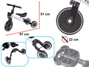 KIK Trojkolka Fix Mini bežecká trojkolka 3v1 s pedálmi biela