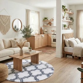 Protišmykový koberec DECOR biely / sivý 1 kruh